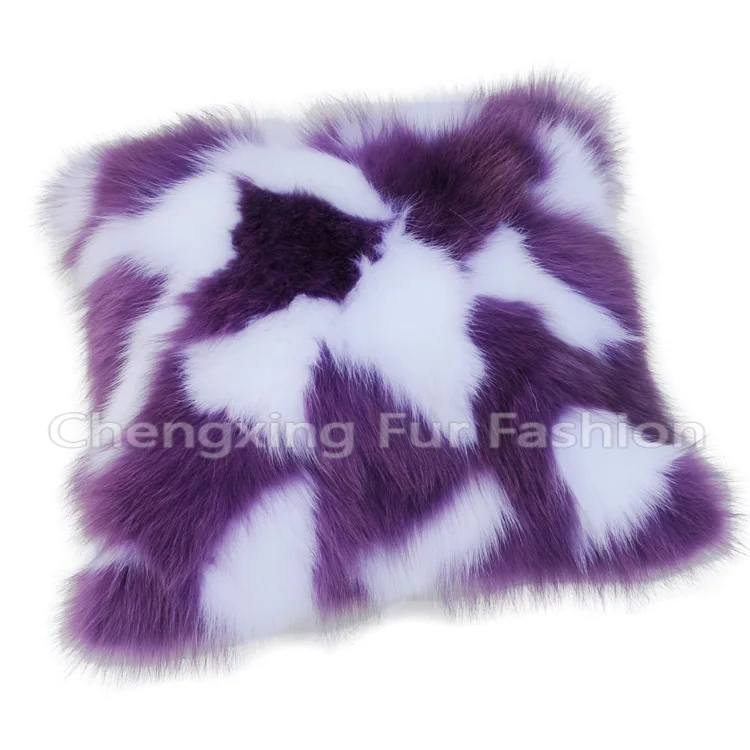 CX-D-33B, супер качество, подушка из натурального Лисьего меха, пэчворк, модные наволочки, декоративные наволочки - Цвет: white with purple