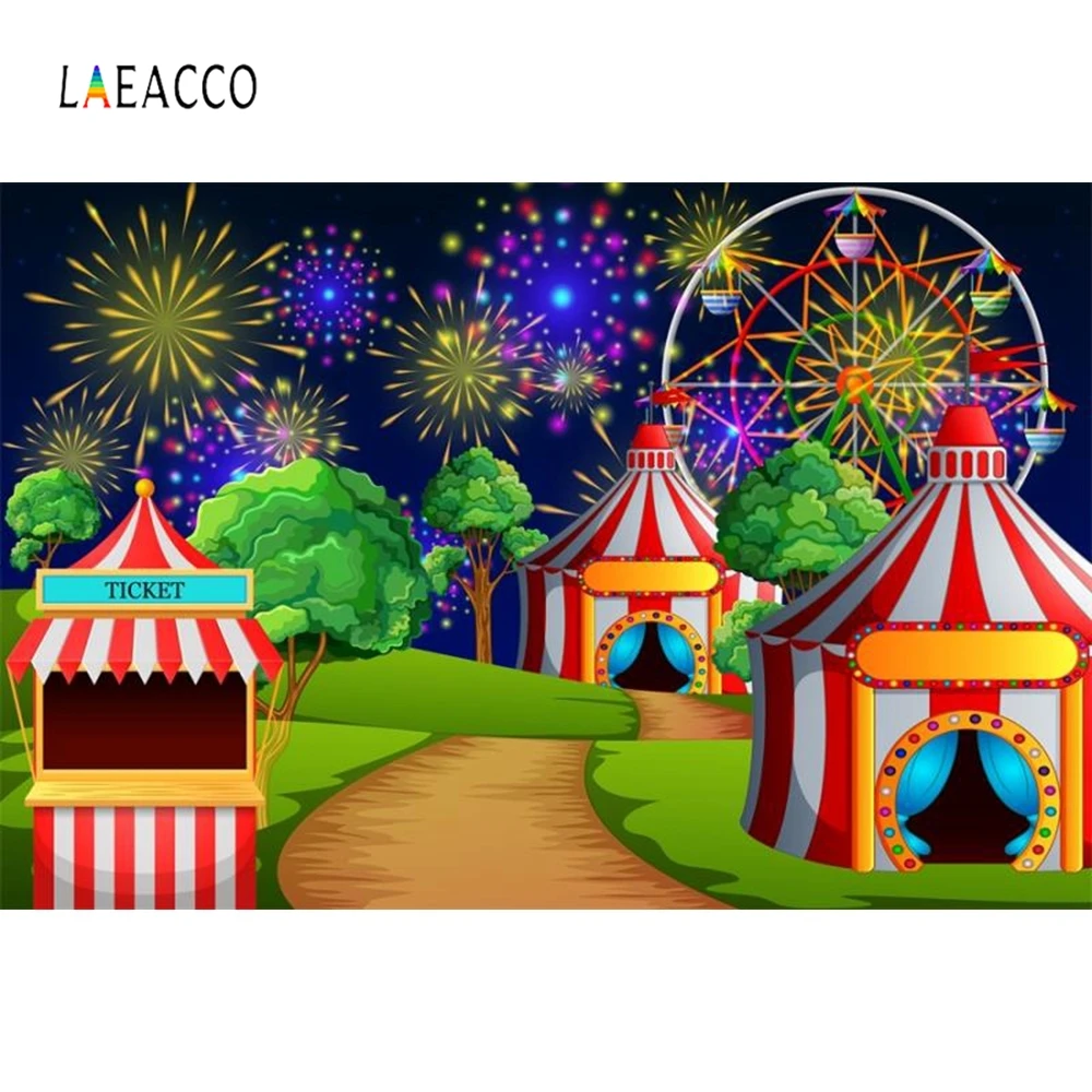 

Laeacco Cartoon Firework Colorful Scene Circus Party Baby Children Photography Background Photographic Backdrop For Photo Studio