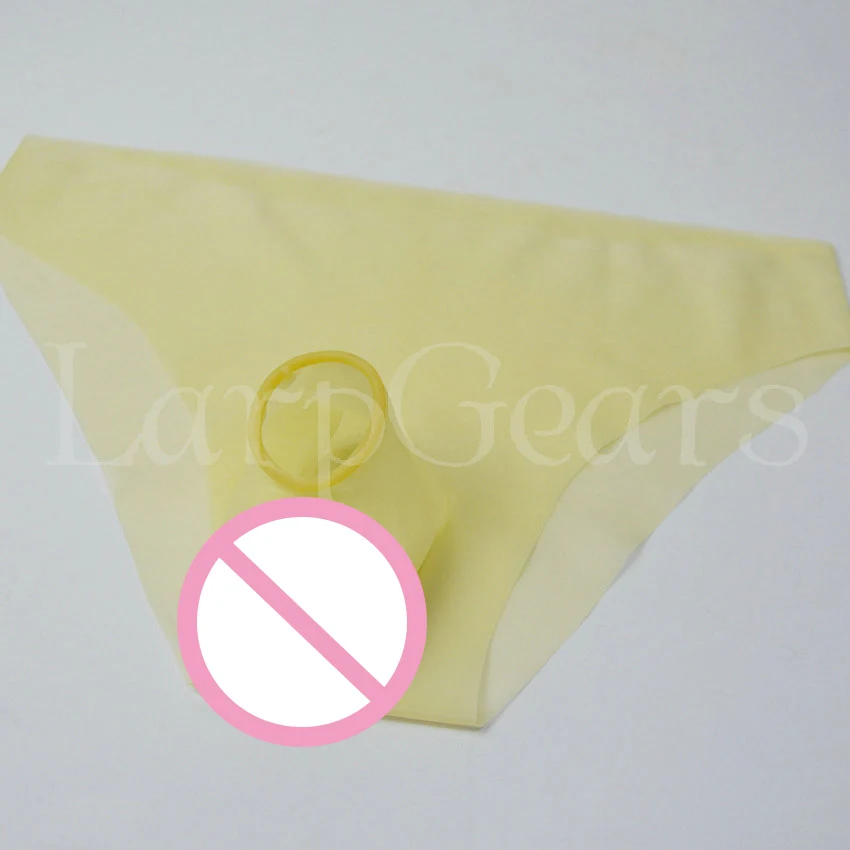Transparent rubber latex briefs with half penis sheath Rubber underwear with condom pants