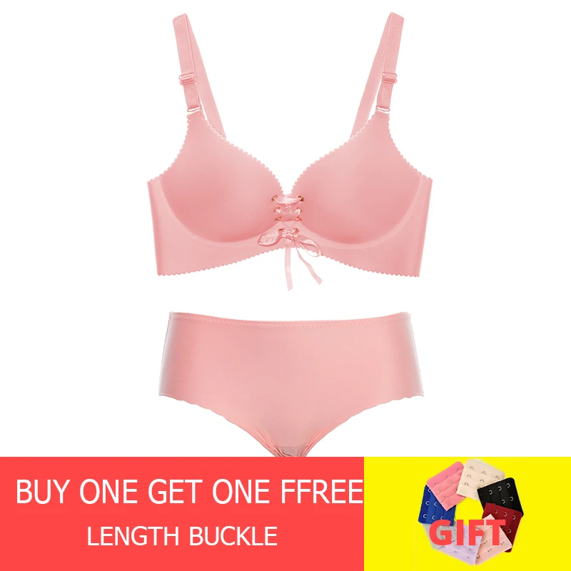 

Sexy Woman Push Up Bra and Brief Set Seamless French Romantic Gathered Bra Candy Color Sweet Bra and Panty Set Underwear