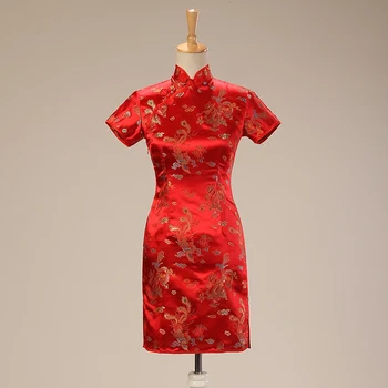 

Special Offer Fashion Red Chinese Traditional Women's Satin Cheongsam Mini Qipao Dress Mujer Vestido Plus Size S-6XL 020506