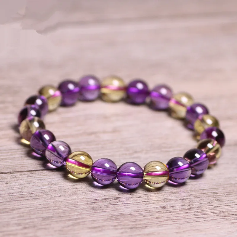 Billig Natursteine Ametrine Armband Citrin Amethyst Kristall Quarz Runde Wulst Männer Frauen Armband Healing Energie Geschenk Glück Schmuck