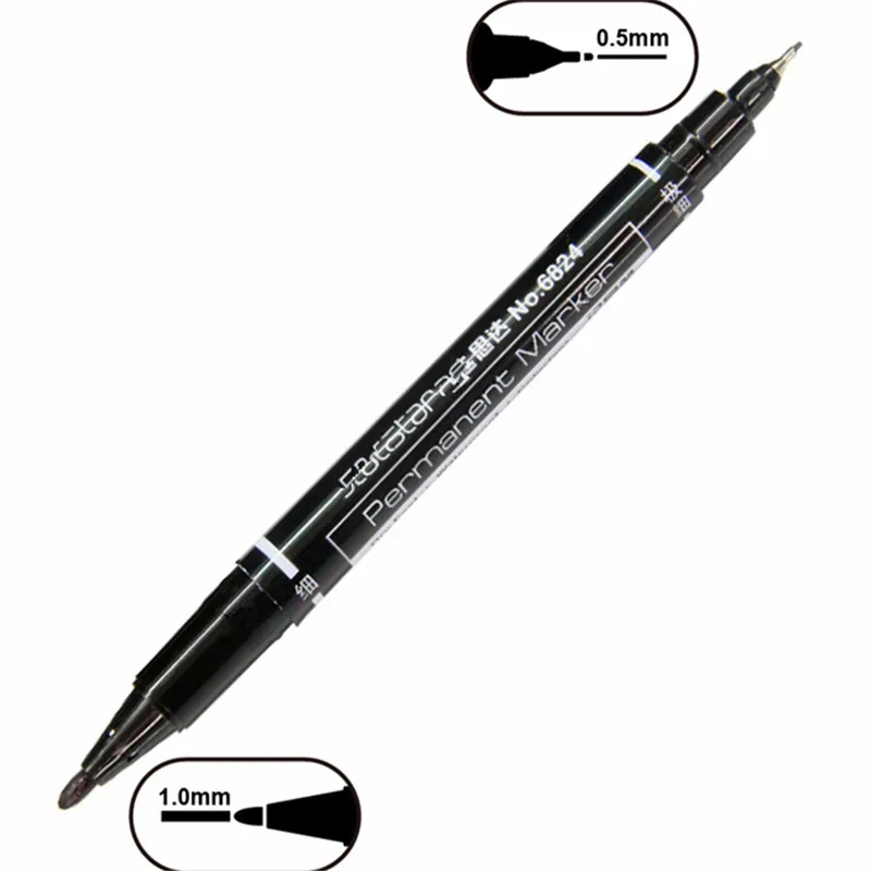 Permanent Marker Waterproof ink Black Blue Red 6824 Permanent Marker dual tip 0.5 1.0 mm Nib Student school office Supplies Art painting Pen permanent marker