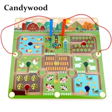 Candywood деревянные высококачественные магнитные шарики лабиринт со стилусом животная ферма лабиринт Дети Обучающие игрушки, развивающие воображение для ребенка