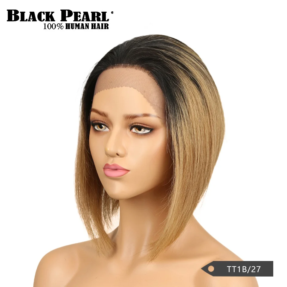 От Black Pearl, прямой парик бразильский Волосы remy Синтетические волосы на кружеве человеческие волосы парик блондинка короткие парики для Для женщин - Цвет волос: TT1B-27