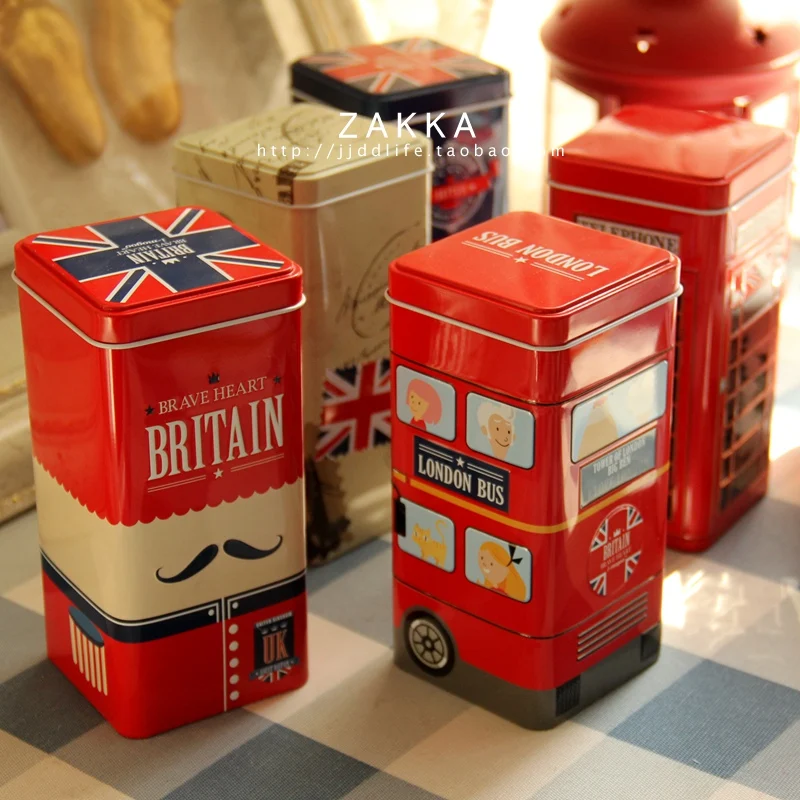 

Iron Tea Caddy Handmade Biscuit Box Metal Lollipop Case Christmas Gift Box 5pc/lot England Style Dispenser Box Candy Storage