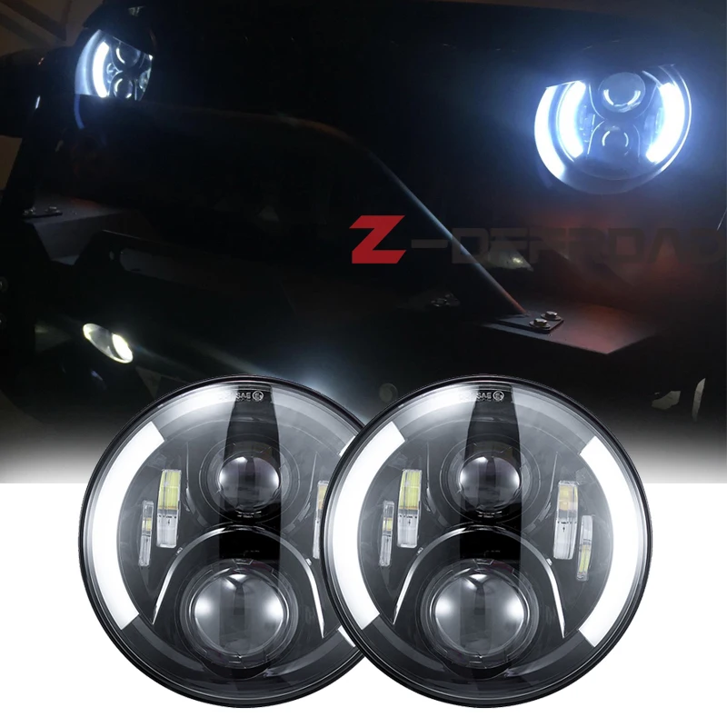 

For Jeep Wrangler TJ Unlimited / LJ headlight with Amber turn signal 7" LED plug&play headlamp assembly with halo ring lighting