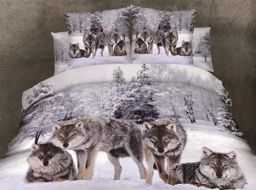 

3D Wolf Printed 100% Imported Polyester Bedding Sets Queen Size, 4pcs Bedclothes Sheet Duvet Cover Set