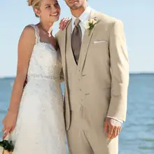 Высокое качество две кнопки бежевый комплект со смокингом жениха лацкан с тупым углом; Женихи Для мужчин мужской мундир для свадьбы костюмы для выпускного(пиджак+ брюки+ жилет+ галстук-бабочка