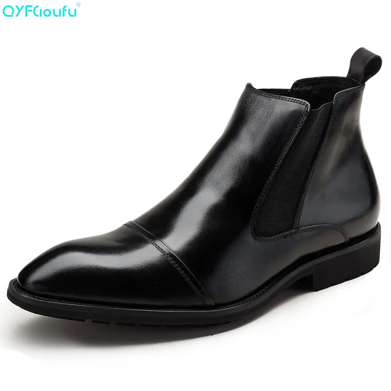 Estilo De marrom Trabalho Chelsea Homens Inglaterra Homem Tornozelo Vestido Preto Sapatos Luxo Genuíno Apontou Qyfcioufu Botas Couro Moda Dos Toe Biqueira 16xvqFwWRY