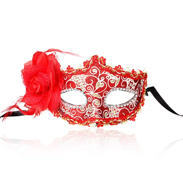 Red Halloween Venetian Masquerade Masks Dance Feathered Flower Princess ...