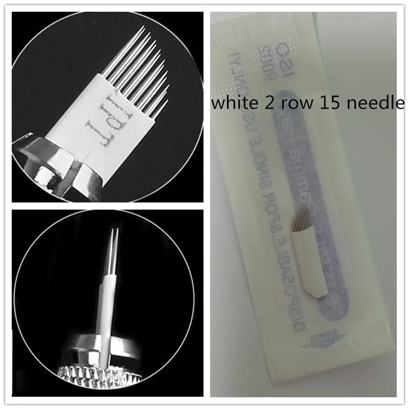 

50 pcs white 2 row 15 needle Permanent Makeup Eyebrow Tatoo Blade Microblading Needles For Embroidery Manual Tattoo Pen Machine
