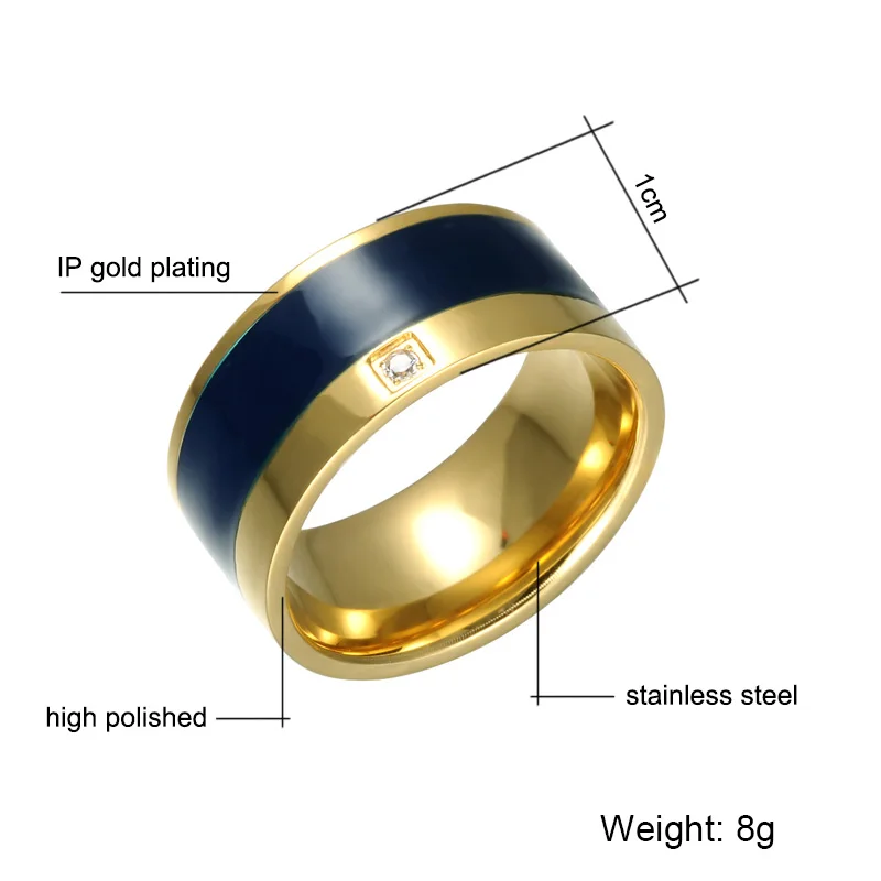 HIP Crystal Couple love Ring Bling Gold Color High Polished Stainless Steel Wedding Rings For Men Jewelry