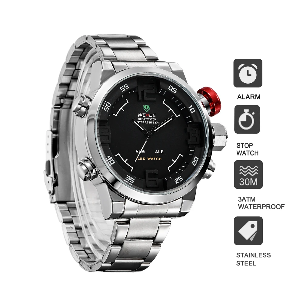 WEIDE мужские часы лучший бренд сигнализации роскошь Водонепроницаемый LED