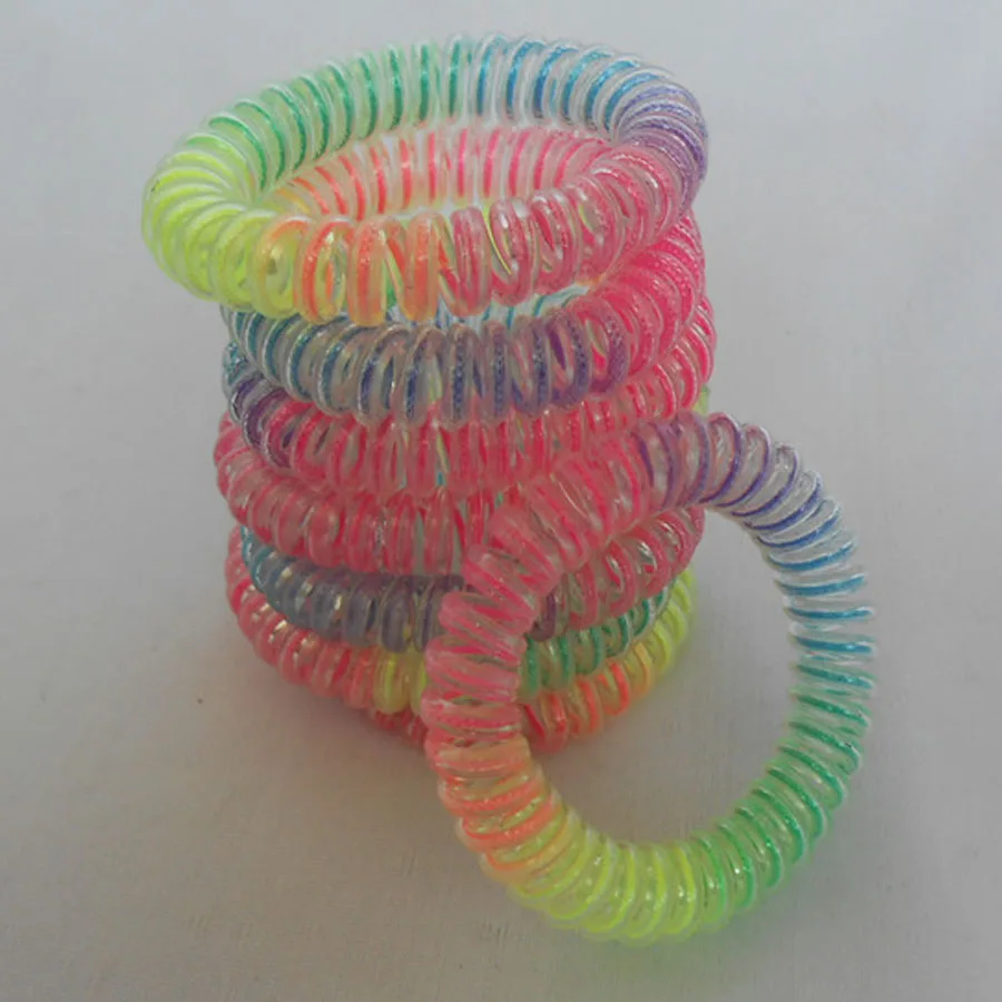 

10pcs/lot New Rainbow Color Telephone Wire Bracelet Hair Rubber Bands Elastic Hair Scrunchies Ring Rope Ponytail Holder