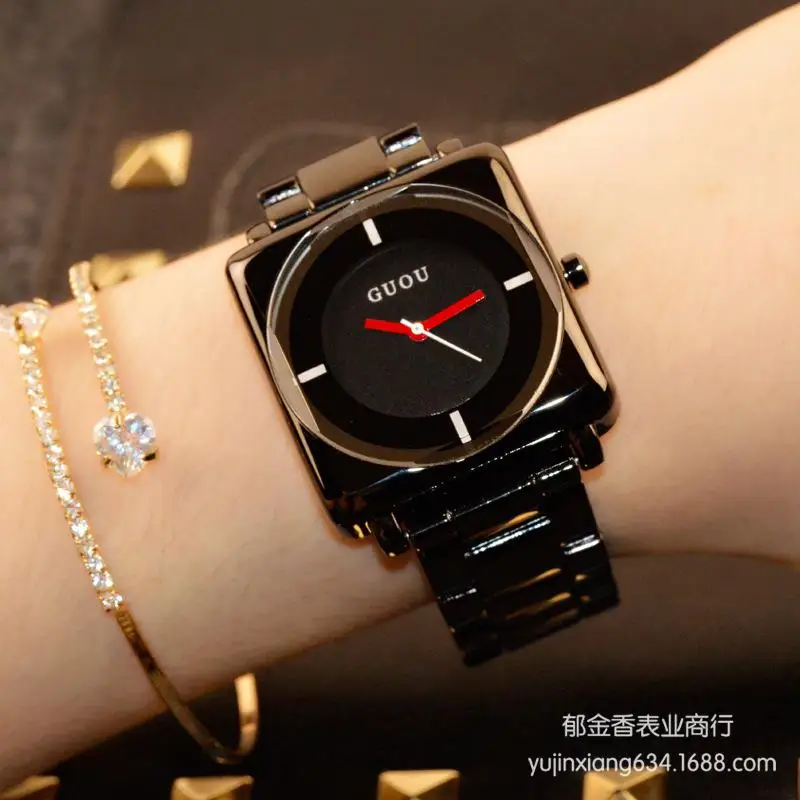 Fahon GUOU брендовые наручные часы кварцевые часы высококачественные женские часы розовое золото черный из нержавеющей стали Joker квадратный простой роскошный - Цвет: Red Needle