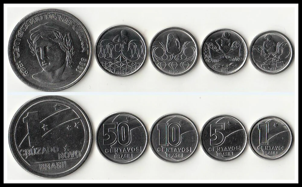 

Set 5pcs Brazil Coins Sets North and South America Country 100% real and Original Coins for Personal Collection UNC New