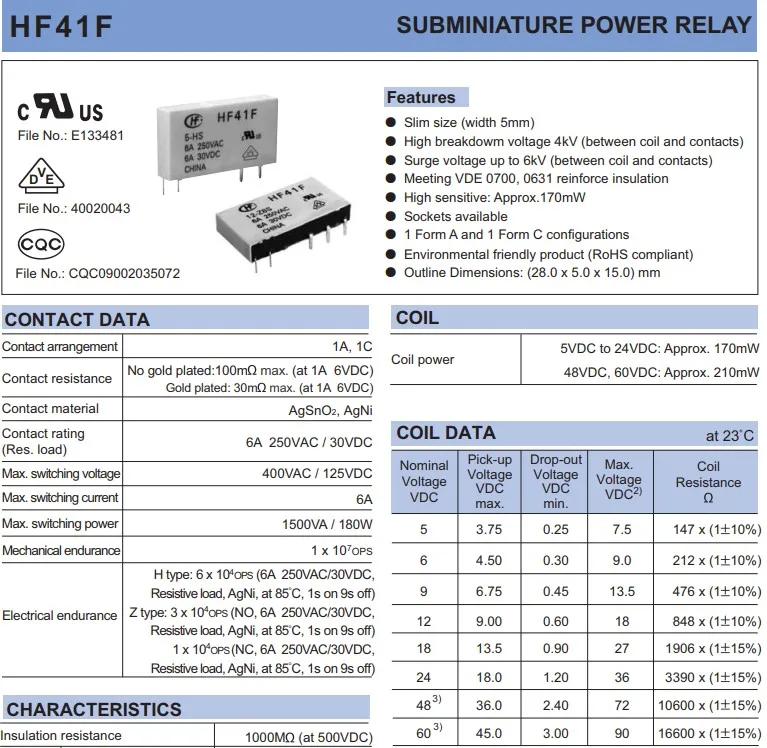 HF41F 5-ZS 1 шт. микро ПХД Крепление Реле питания 5 В DC 6A 5 вывод pcb тип HF41F-05-ZS напряжение Контактное реле Модуль пластик герметичный