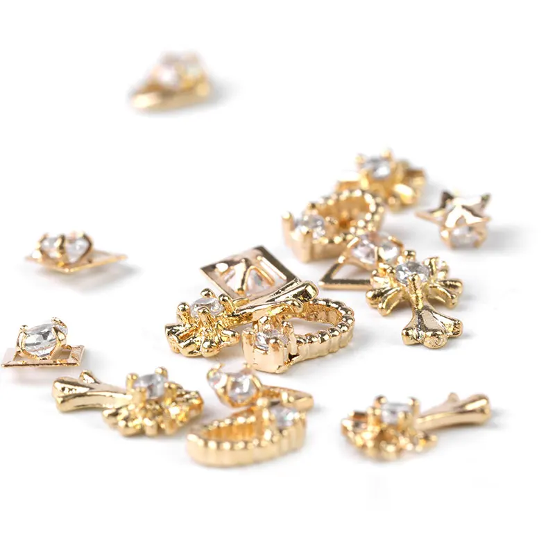 2pc gold 3d Rhinestone Rhinestone metal alloy jewelry Nail Art gems fashion glitter Zircon nail charms