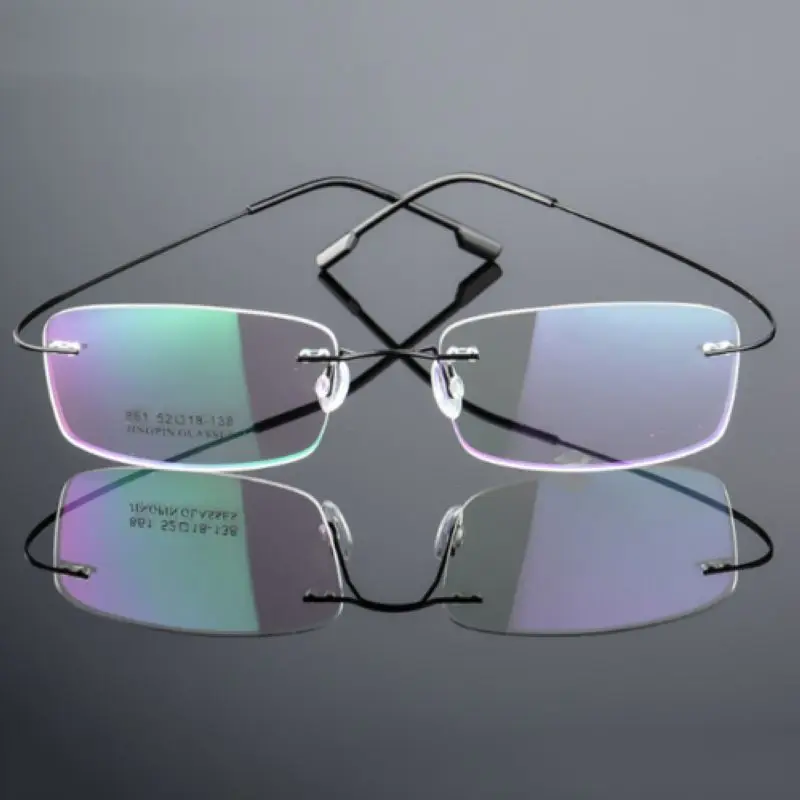 Mayitr 1pc Unisex Ultralight Rectangular Glasses Frame Flexible Rimless Memory Metal Eyeglass Frames 4 Colors