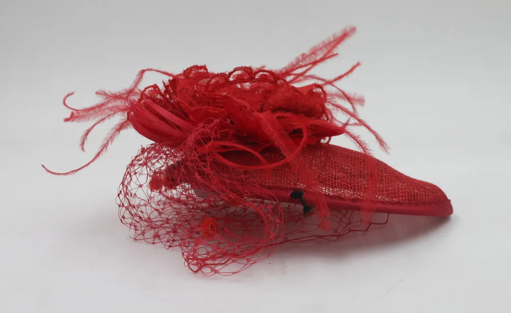 1098 20 De Réductionsinamay Rouge Fascinator Chapeau Casque Pour Tresse Femmes Avec Cage à Oiseaux Voilage Fleur Cocktails Chapeau Vente En Gros