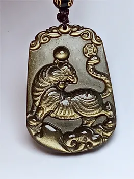 

Koraba Natural Obsidian Mens Wishful Full Gold Tiger Pendant Necklace Gemstone Crysta Statement Necklace