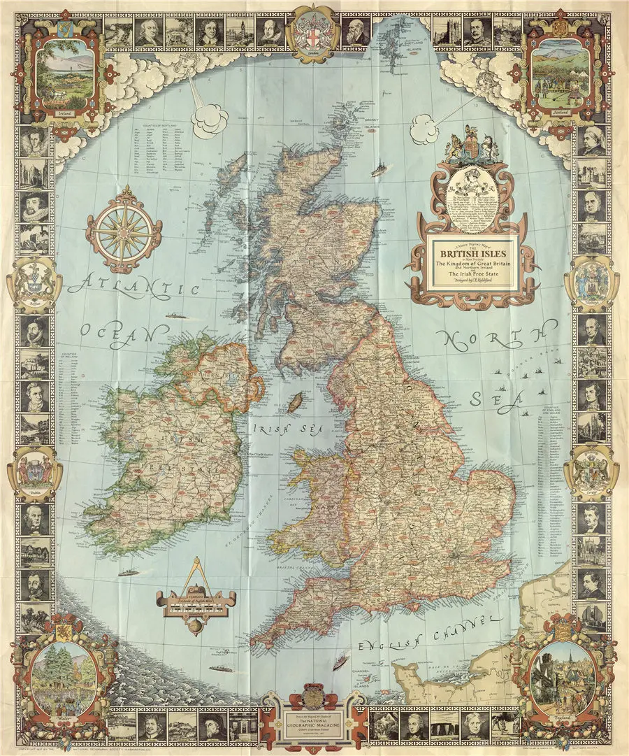 National Geographic's 1937 map of the UK and Ireland
