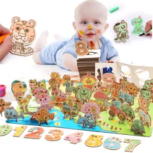 Candice guo 3D пазл Набор для творчества игрушка ручная работа деревянная рисованная игра мультфильм живопись ферма сцена животное номер установочная доска подарок для малышей 1 комплект