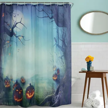 

New Design Halloween Jungle Pumpkin Decor Waterproof Polyester Shower Bathroom Curtains Bathing Sheer Curtain Home Decorations