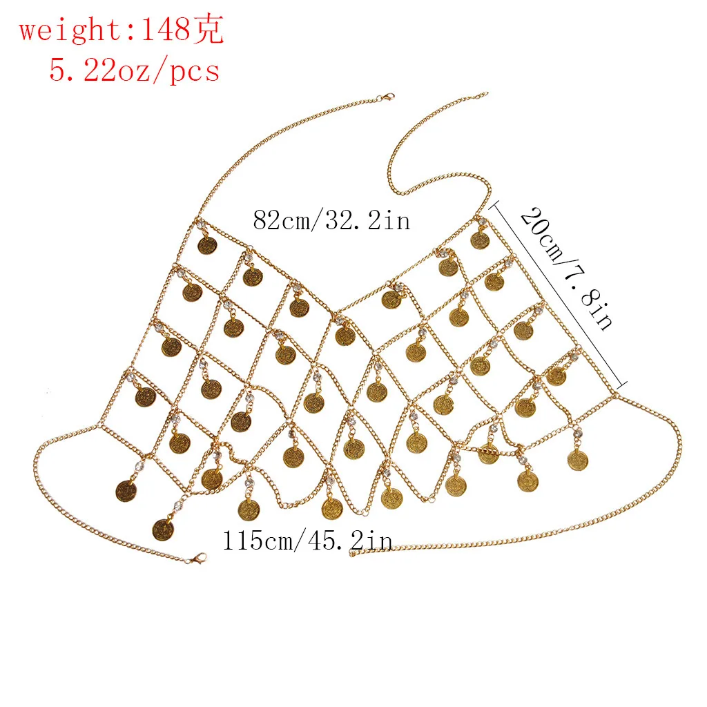 Европейский женский сексуальный бикини Топ урожай нагрудная цепь ювелирные изделия резной Сплав Монета заявление ремень Летняя Пляжная жесткая цепь для тела