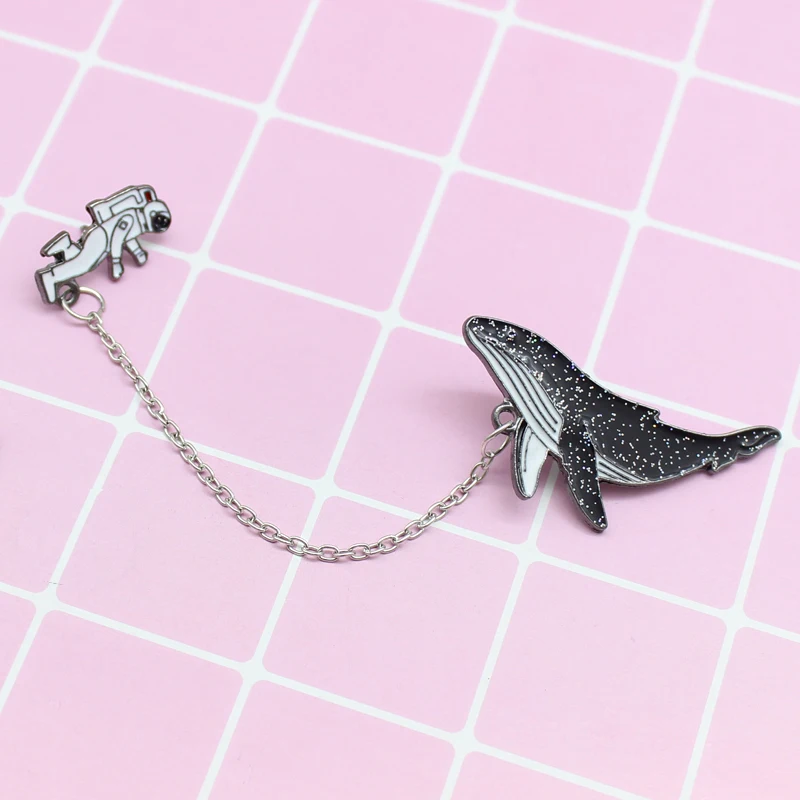

Astronaut Whale Brooch Spaceman Dolphin Sparkling Chic Fashion Pin Denim Jacket Badge Backpack Pendant Friends Punk Gift