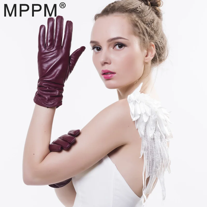 Специальные Зимние Модные женские перчатки MPPM из натуральной кожи модные теплые