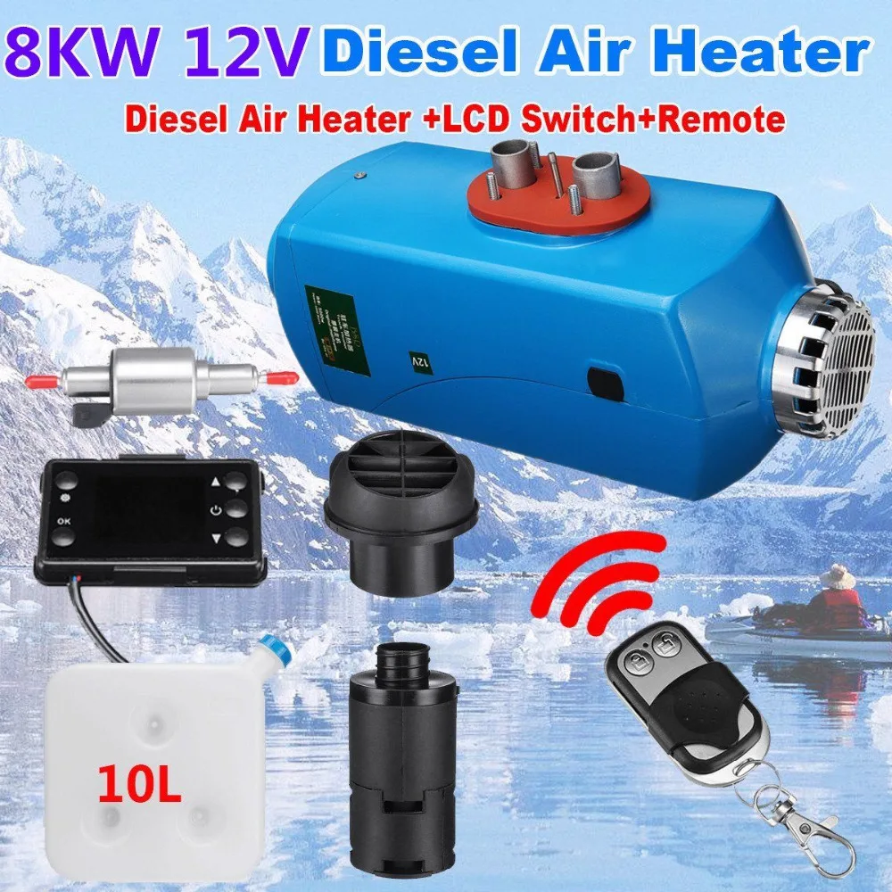 

12V 8KW Diesel Air Heater Heating 15L Tank Thermostat LCD + Silencer + Remote