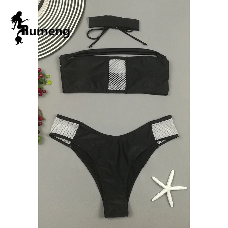 

RUMENG New 2018 Low-waisted Bikini Set Solid Swimsuit