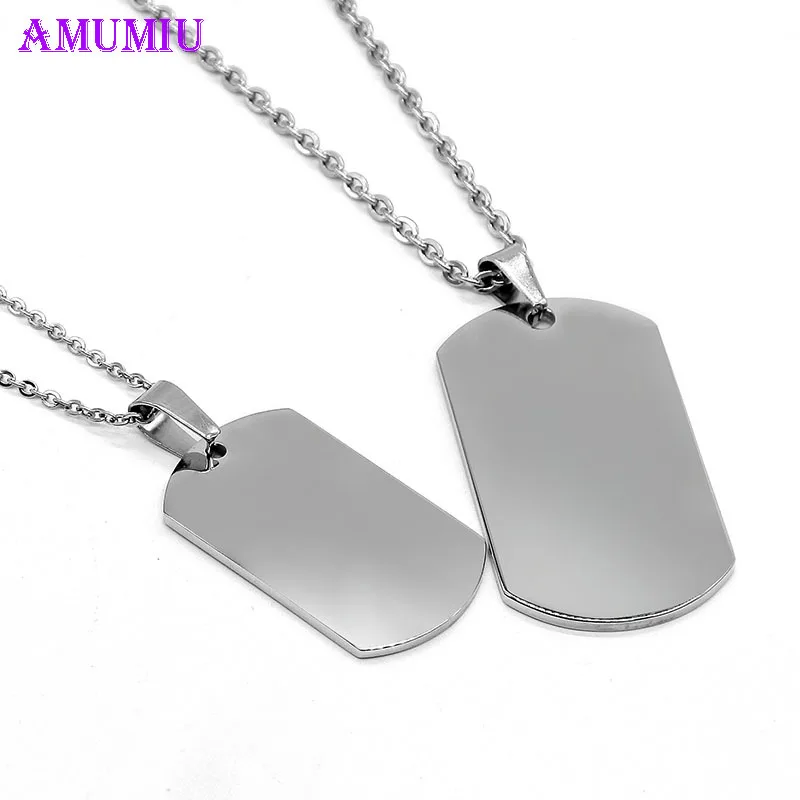 

AMUMIU Dog Tag Couple Pendant Necklace Father And Son Gold Blue Silver Black Small Big Classic Pendants Stainless Steel P002