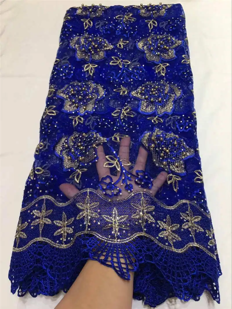 

Wholesale latest 5 yards African net lace 2018 high quality African French cord lace fabric with beaded for woman wedding -30