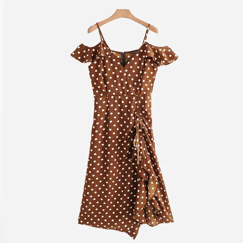 Polka Dot Для женщин плиссированное платье с открытыми плечами сшитое миди