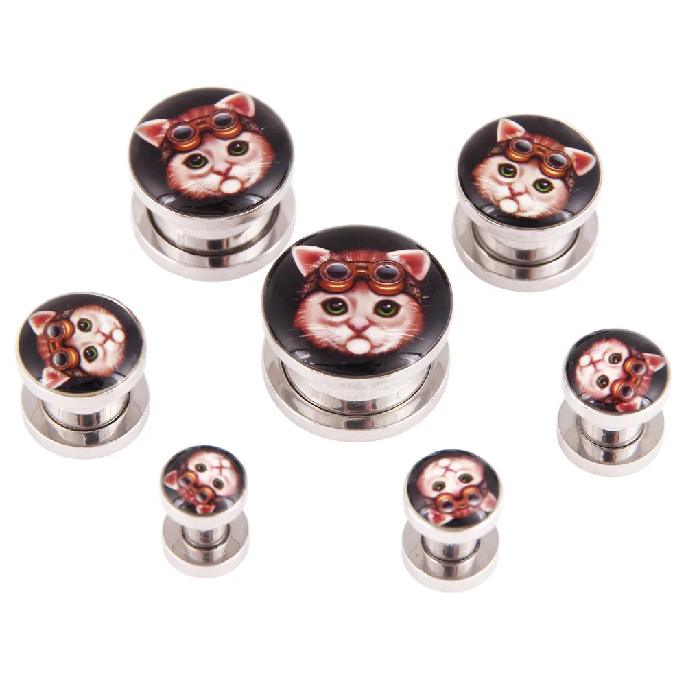 Fshion Stainless Steel Spiral Taper Tunnel Colorful Cat Ear Stretcher Expanders Ear Plugs Flesh