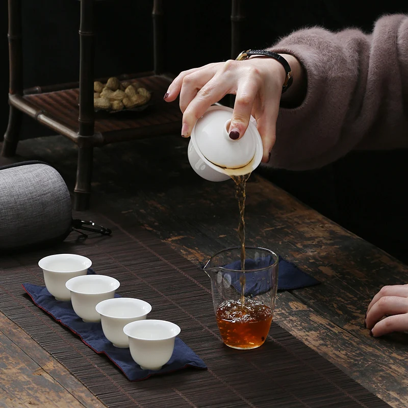 Tangpin Ceramic Teapots Gaiwan Teacups Chinese Teaware Portable Travel Tea Sets With Travel Bag