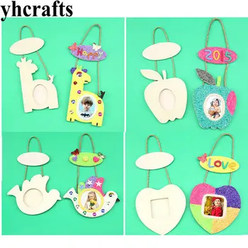 

4PCS/LOT.4 design Paint unfinished wood frame hanger Wood toys Drawing toys Family fun Early educationl toys Kindergarten toys