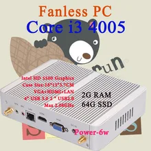 Мини-ПК Intel Core i3 4005Y 2 ГБ ОЗУ 64 ГБ SSD Max 2.08 ГГц VGA HDMI 4 К HTPC Малый TV Box Windows 10 Безвентиляторный Barebone USB 3.0