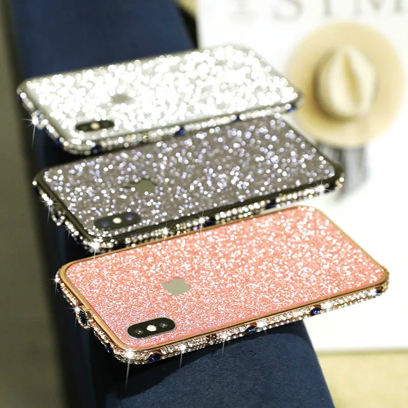 Роскошные с блестящими кристаллами чехол для телефона для iPhone XR 6 6S 7 8 PLUS блестящий алюминиевый чехол для iPhone X XS MAX Стразы блестящая оболочка