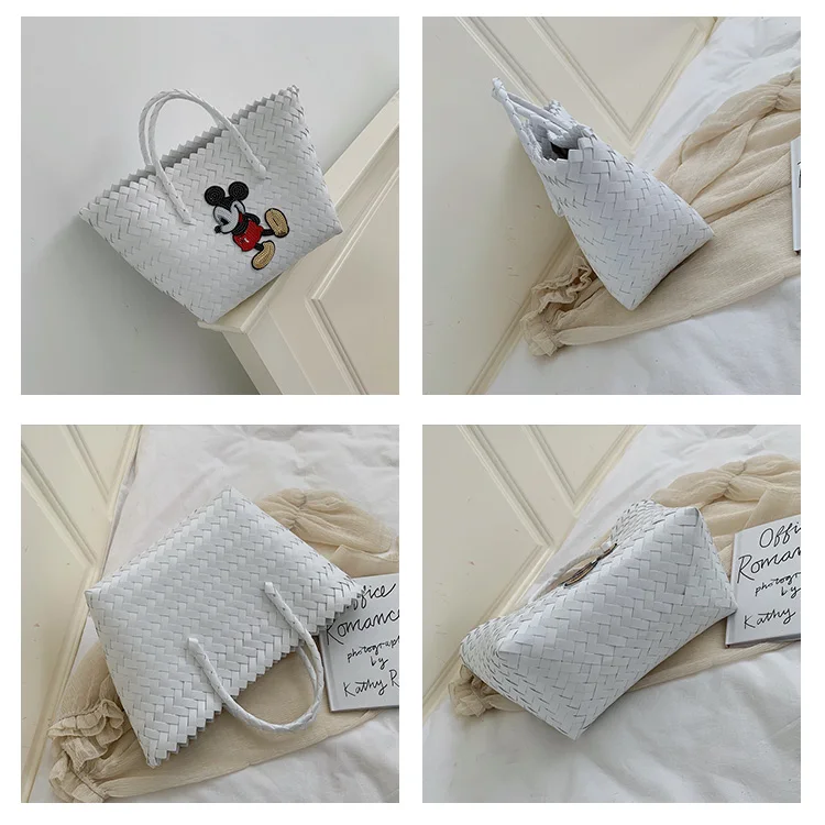 Disney Микки Маус дамская сумка с героями мультфильмов женская сумка большой вместимости Женская тканая сумка модная ручная дорожная пляжная сумка