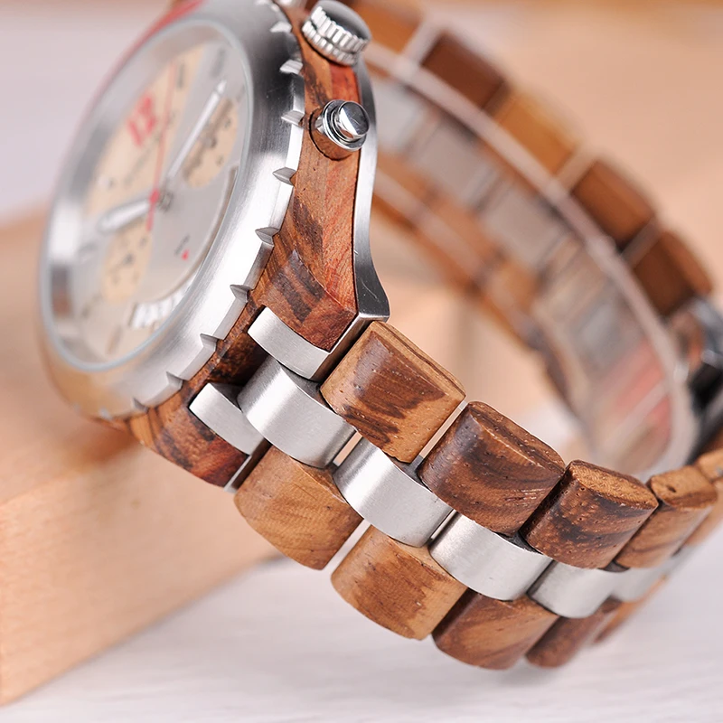BOBO BIRD Men Watch Luxury Design Multiple Time Zone Clock Wooden Metal Chronograph Watches With Date Display Elegant Timepieces