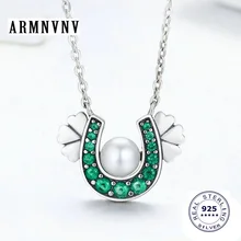 ARMNVNV 925 Sterling Silver Pearl Cluster CZ Forma de U Ferradura Flor do Trevo Pingente de Colar de Mulheres Meninas Jóias Amigo(China)
