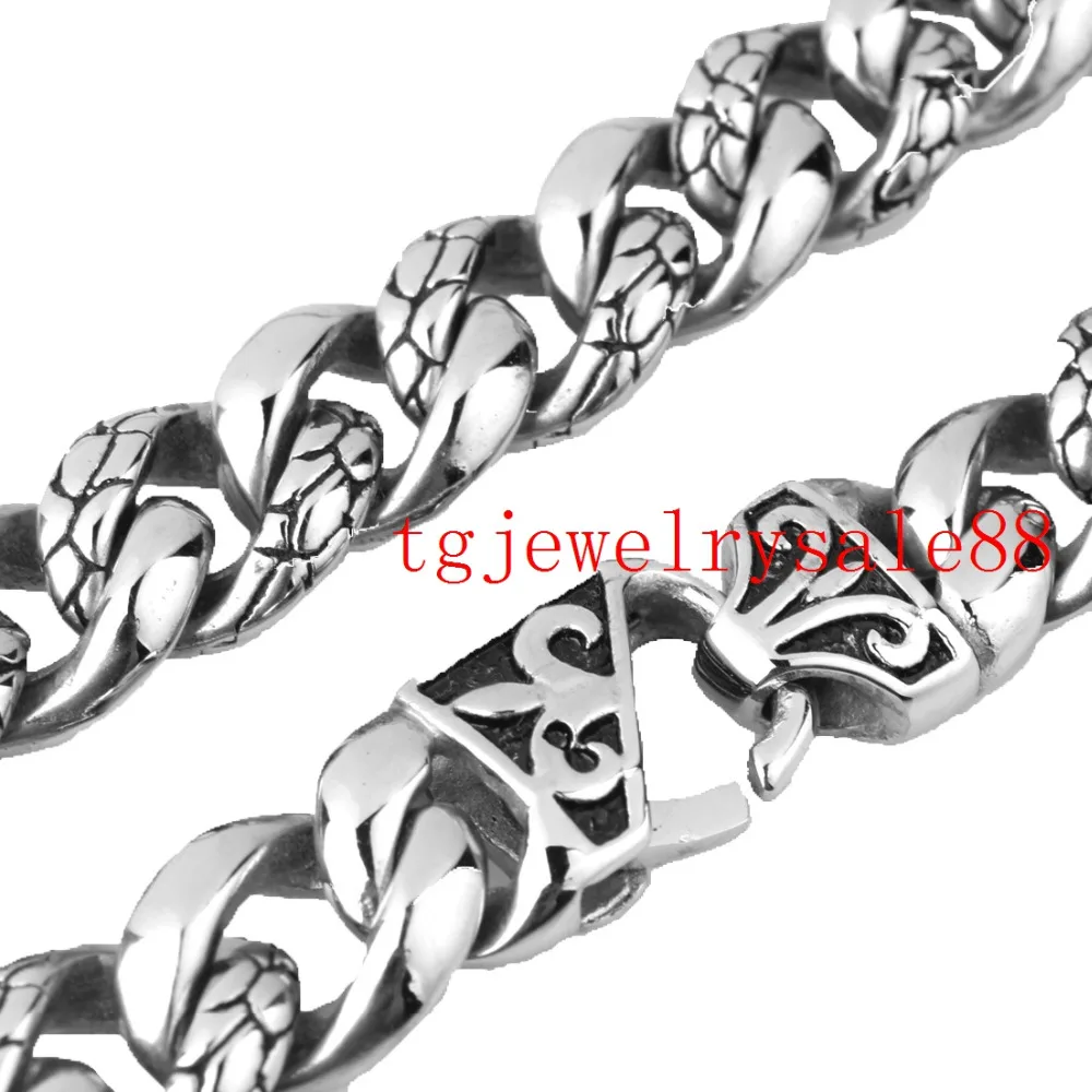Тонкая серебряная черная литая цепочка 14 мм, крутая Мужская цепочка из нержавеющей стали, браслет или ожерелье, 7-40 дюймов, пряжка в виде цветка