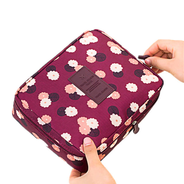 DINMIWELLWomen Makeup bag Cosmetic bag Case Make Up Organizer Toiletry Storage  Rushed Floral Nylon Zipper New Travel Wash pouch