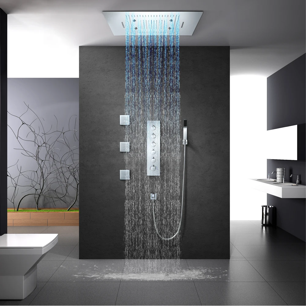600*800mm LED Shower Head Misty Waterfall Rainfall Showerhead Spa Thermostatic Shower Faucets Bathroom Shower Spray Jets Brass 600*800mm LED Shower Head Misty Waterfall Rainfall Showerhead Spa Thermostatic Shower Faucets Bathroom Shower Spray Jets Brass