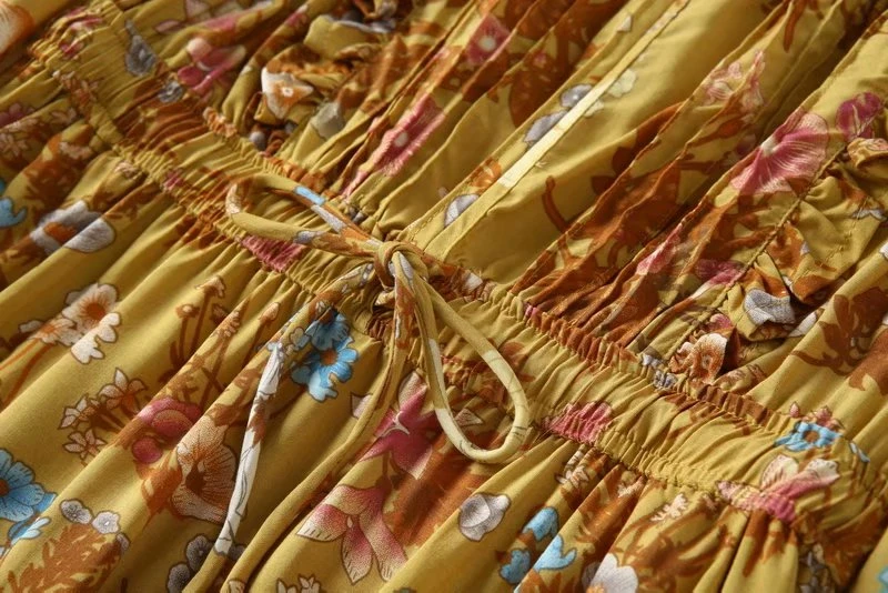 Винтажное шикарное женское платье с цветочным принтом, длинным рукавом, кисточками и оборками, Пляжное богемное мини-платье, женское свободное платье из вискозы в стиле бохо