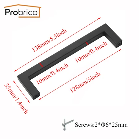 Probrico черные ручки для шкафа 10 мм* 10 мм квадратная ручка из нержавеющей стали Ручка для кухонной двери мебельный ящик тянет CC 64 мм~ 256 мм